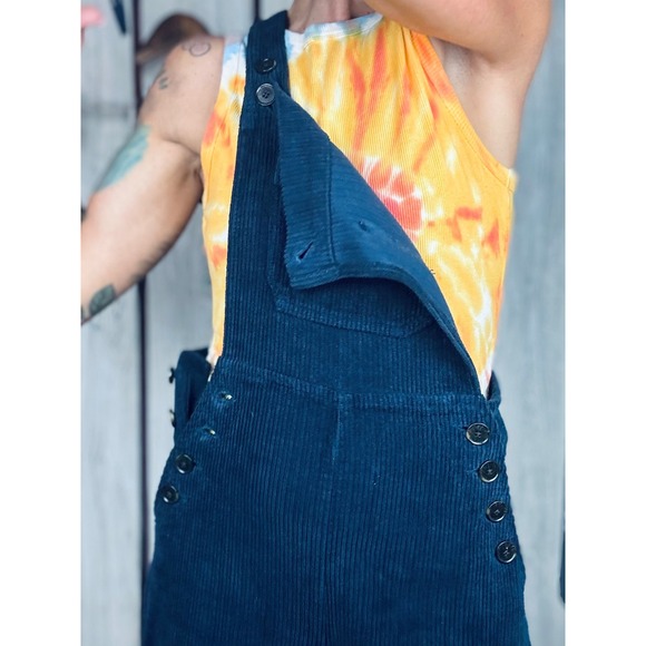 Reformation Jeans Corduroy Overalls Button Accent Wide Leg Blue Size 2 - Picture 6 of 8